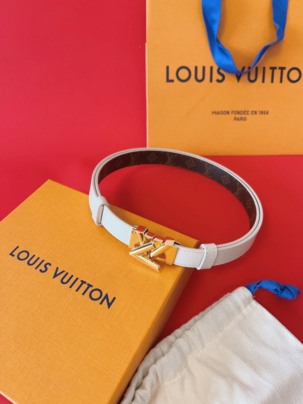 LV GO-14 20MM BELT IN WHITE CALFSKIN GOLD HARDWARE