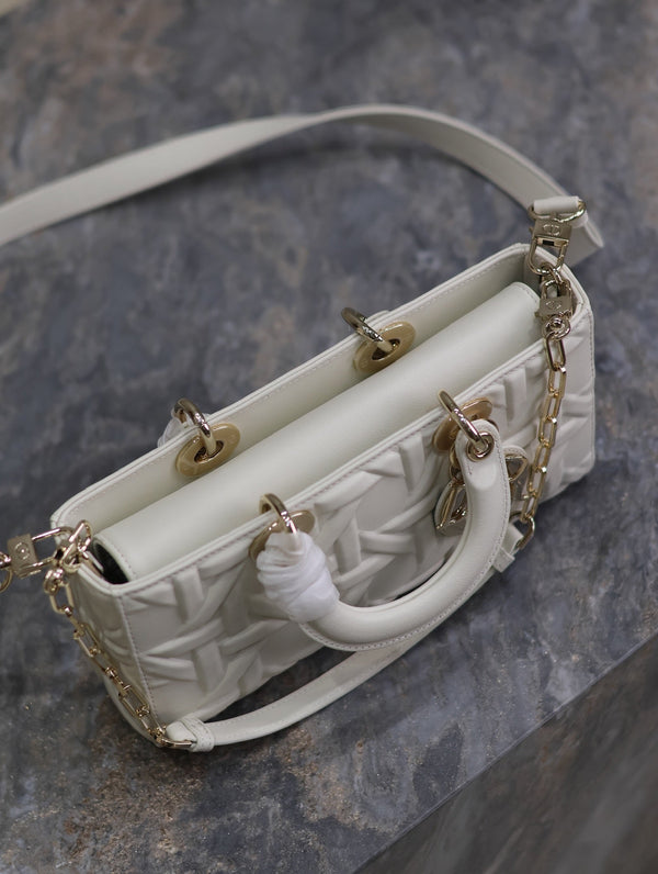 Lady D-Joy Bag 26 White Graphic Lambskin