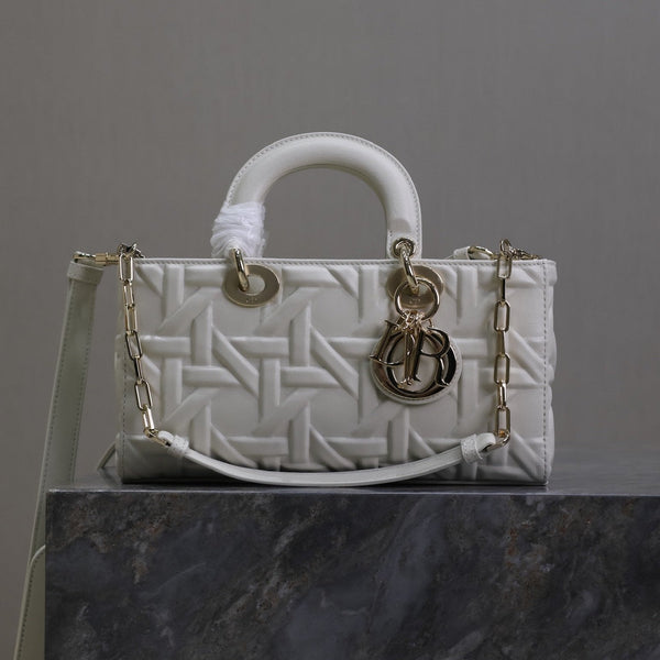 Borsa Lady D-Joy 26 in pelle di agnello grafica bianca