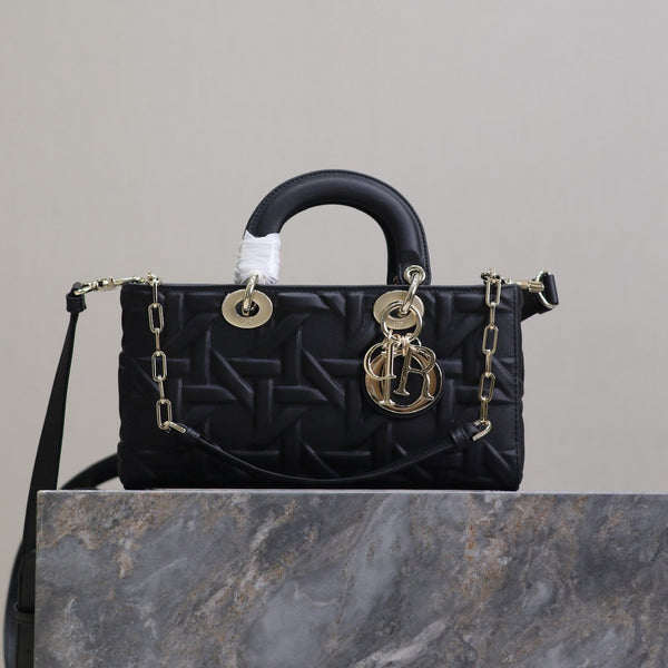 Borsa Lady D-Joy 26 in pelle di agnello grafica nera