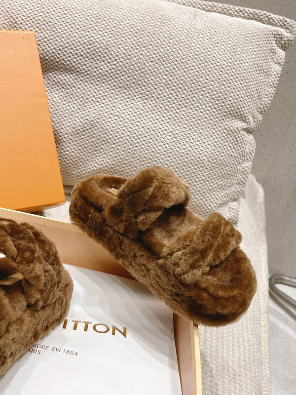 LV Sunset Platform Comfort Mule Dark Brown Wool