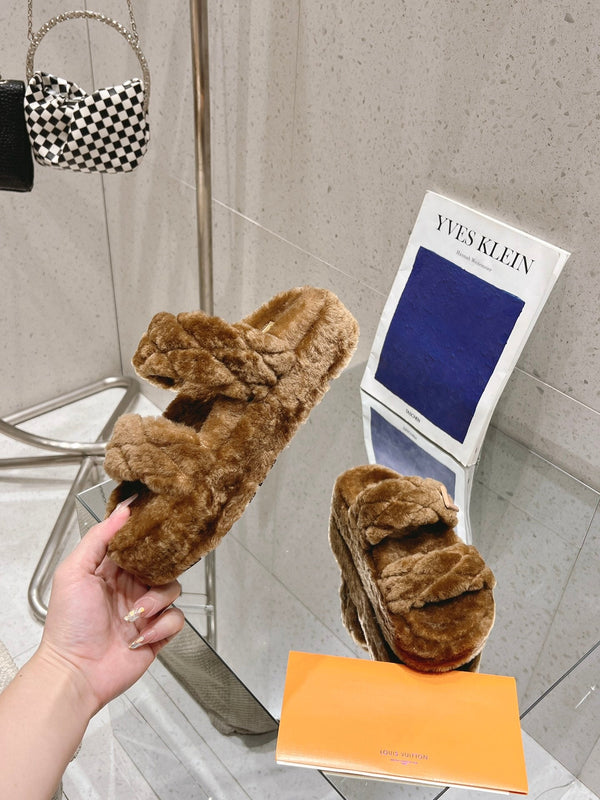 LV Sunset Platform Comfort Mule Dark Brown Wool