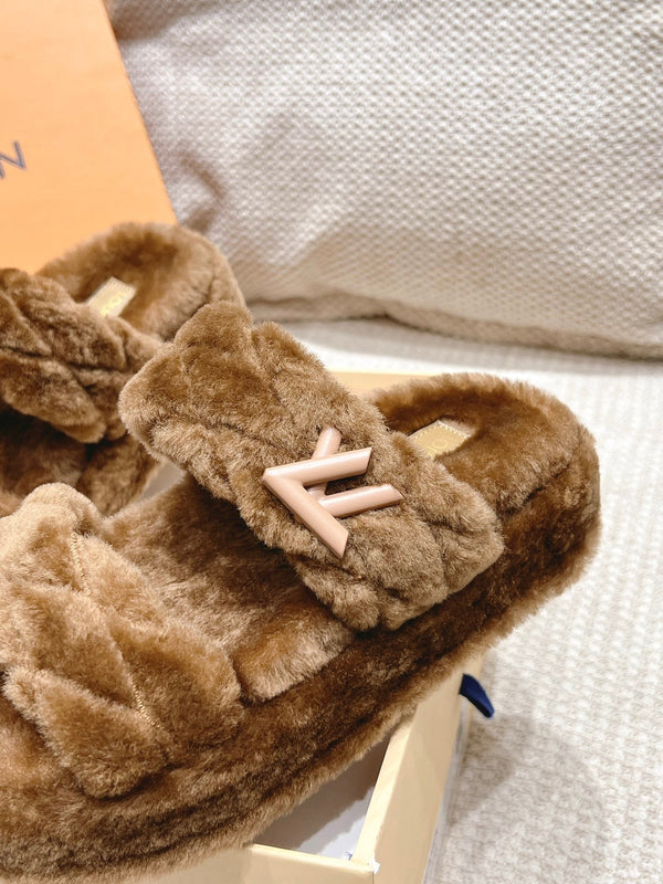 LV Sunset Platform Comfort Mule Dark Brown Wool