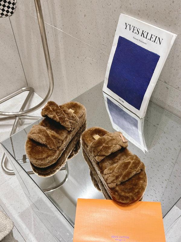 LV Sunset Platform Comfort Mule Dark Brown Wool