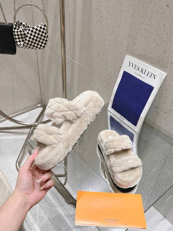 LV Sunset Platform Comfort Mule Milky Beige Wool