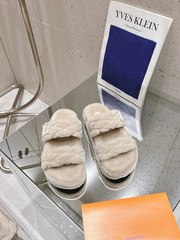 LV Sunset Platform Comfort Mule Milky Beige Wool