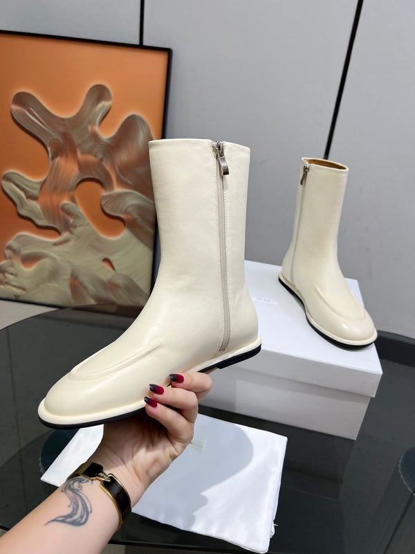 The Row Canal Boots Cream Cowhide 455038