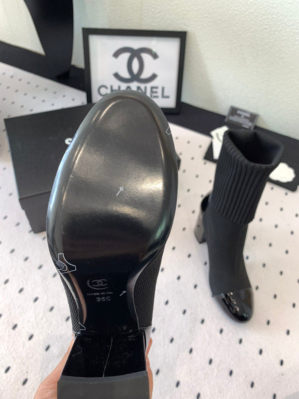 CC Short Boots 85mm Black Wool Mix Glossy Cowhide 938068