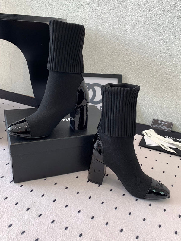 CC Short Boots 85mm Black Wool Mix Glossy Cowhide 938068