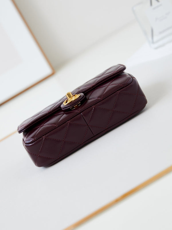 CC 24B Mini Flap Bag 20cm Burgundy Lambskin Gold Hardware