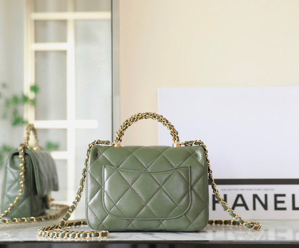 24b mini flap bag 19cm top handle green lambskin