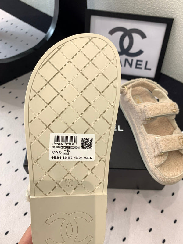 CC DAD SANDAL ECRU BEIGE PELLICCIA DI AGNELLO