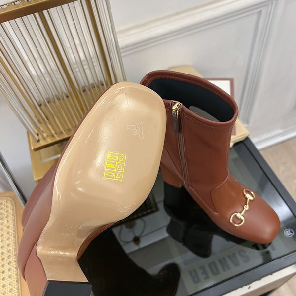 Stivaletto GG Horsebit 95 in pelle di vitello marrone