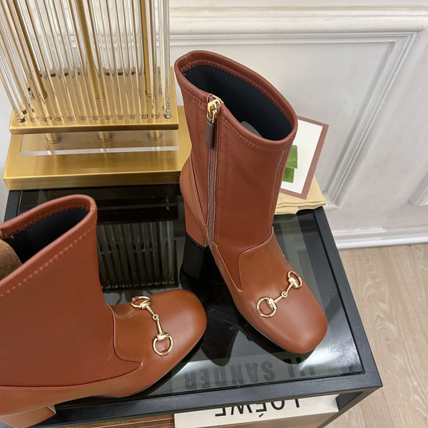 Stivaletto GG Horsebit 95 in pelle di vitello marrone