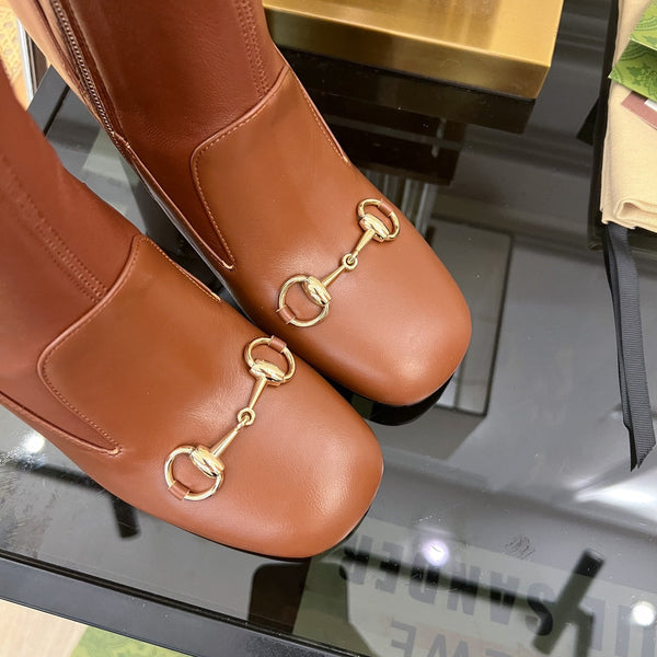 Stivaletto GG Horsebit 95 in pelle di vitello marrone