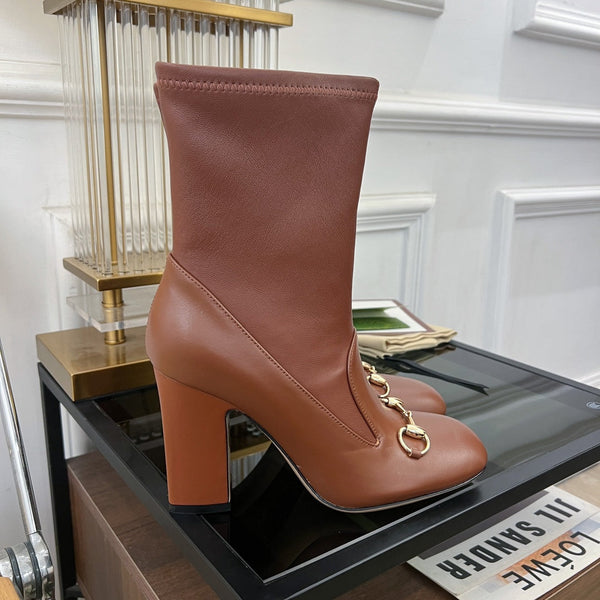 Stivaletto GG Horsebit 95 in pelle di vitello marrone