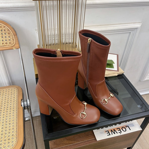 Stivaletto GG Horsebit 95 in pelle di vitello marrone