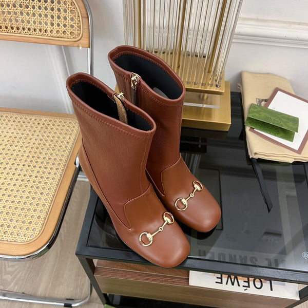 Stivaletto GG Horsebit 95 in pelle di vitello marrone