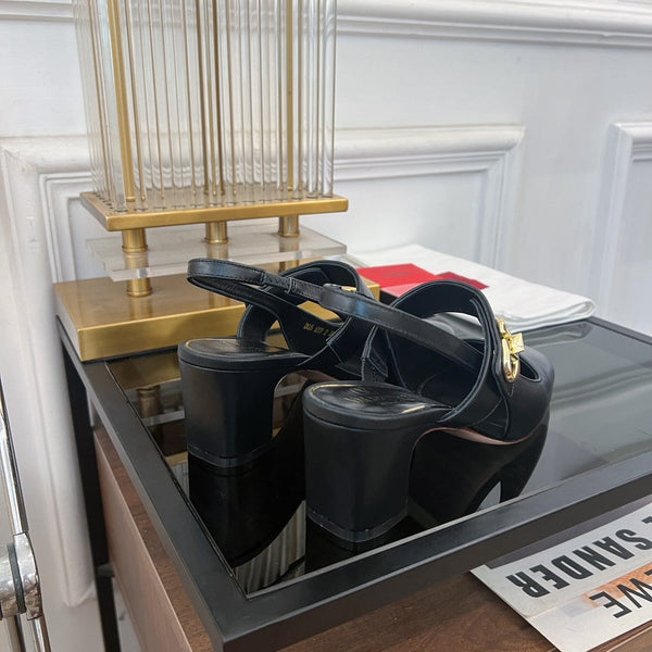 MARY-JANE VLOGO LOCKER SLINGBACK PUMPS BLACK SHEEPSKIN 60 MM