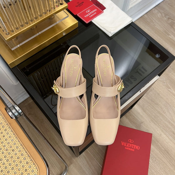 MARY-JANE VLOGO LOCKER SLINGBACK PUMPS BEIGE TAN SHEEPSKIN 60 MM