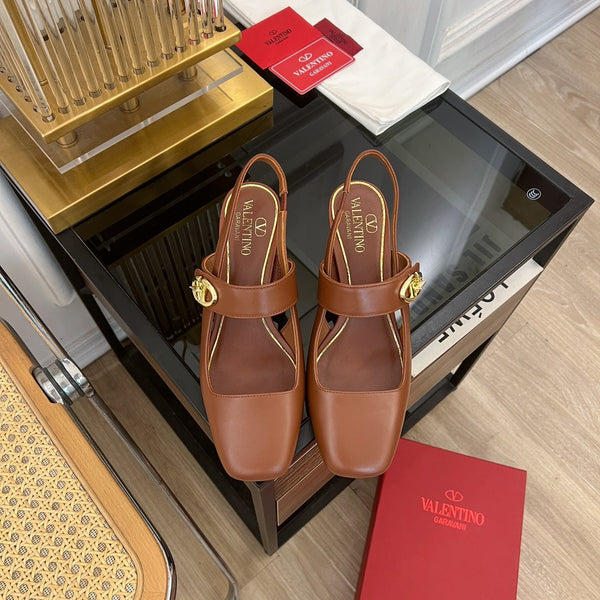 MARY-JANE VLOGO LOCKER SLINGBACK PUMPS CHOCOLATE BROWN SHEEPSKIN 60 MM