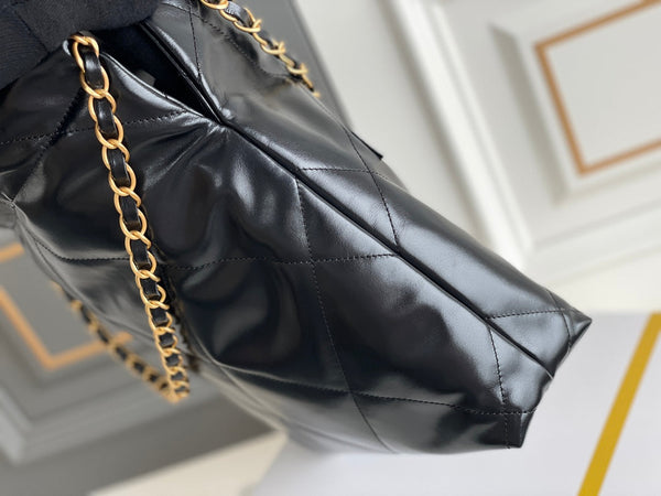 24K CC Hobo 22 Bag Black Lambskin Gold Hardware