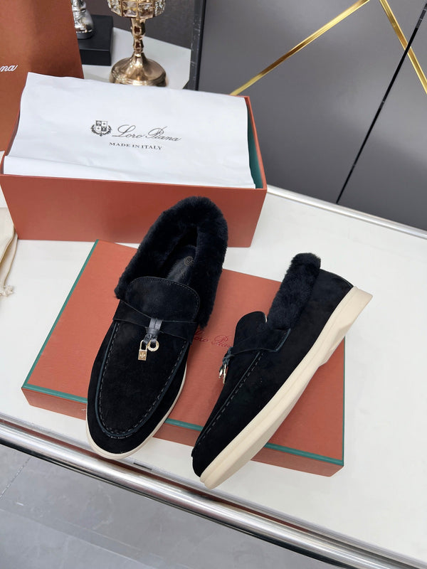 LP Summer Charm Walk Loafer Black Suede Lamb Fur