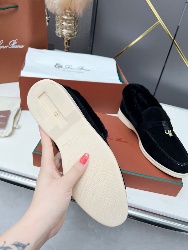 LP Summer Charm Walk Loafer Black Suede Lamb Fur