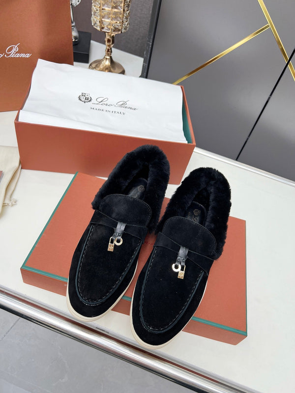 LP Summer Charm Walk Loafer Black Suede Lamb Fur
