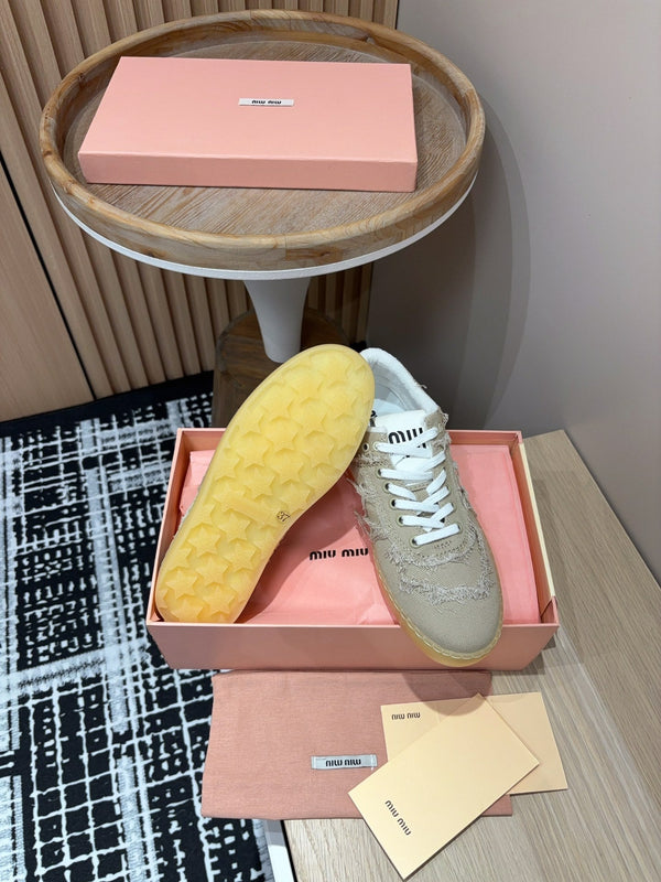 Miu Sneakers In Light Brown Fabric