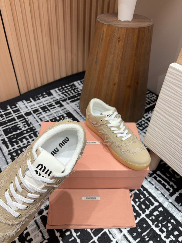 Sneakers Miu Denim in tessuto marrone chiaro