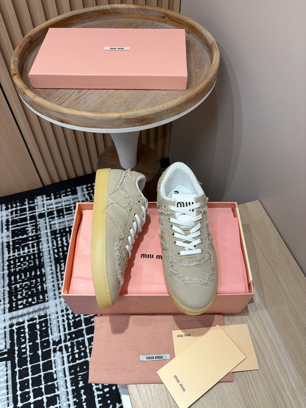 Sneakers Miu Denim in tessuto marrone chiaro