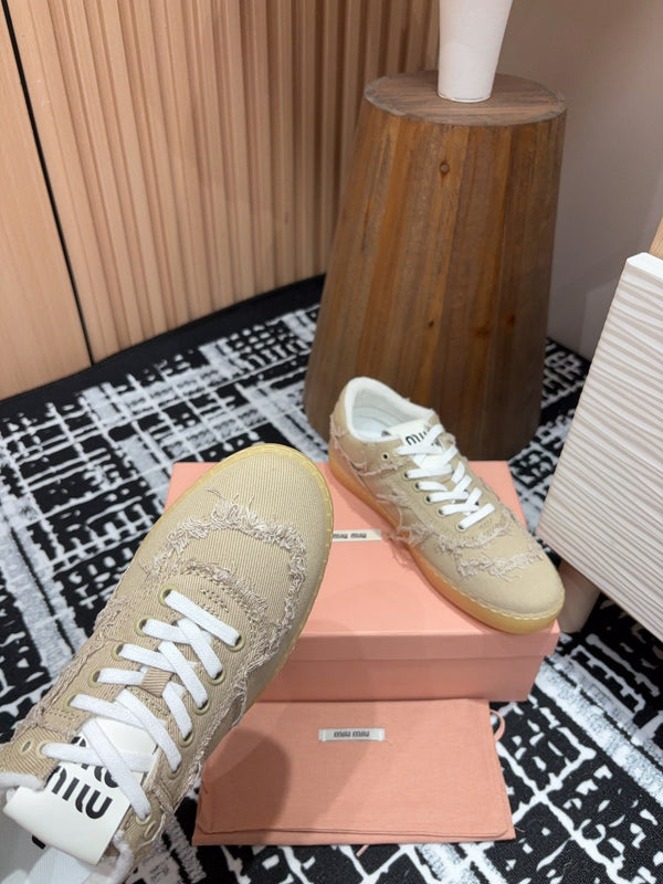 Sneakers Miu Denim in tessuto marrone chiaro