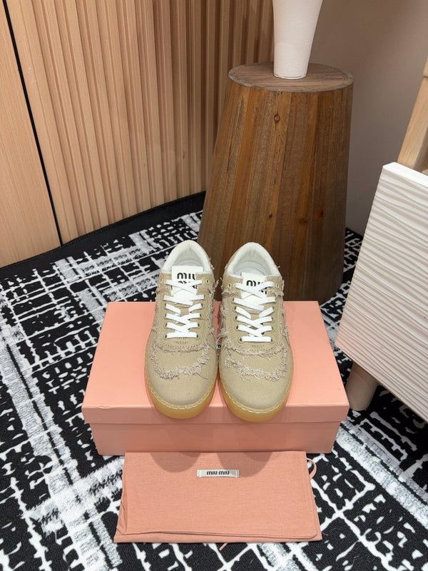 Sneakers Miu Denim in tessuto marrone chiaro