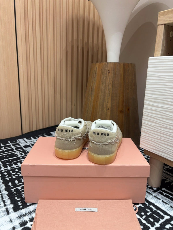 Miu Sneakers In Light Brown Fabric