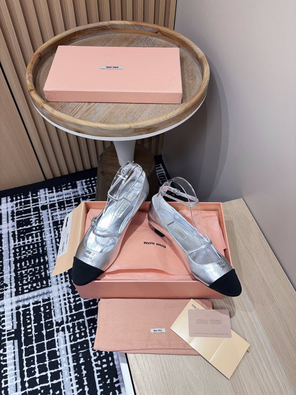 Miu Ballet Flat Silver Metallic Sheepskin