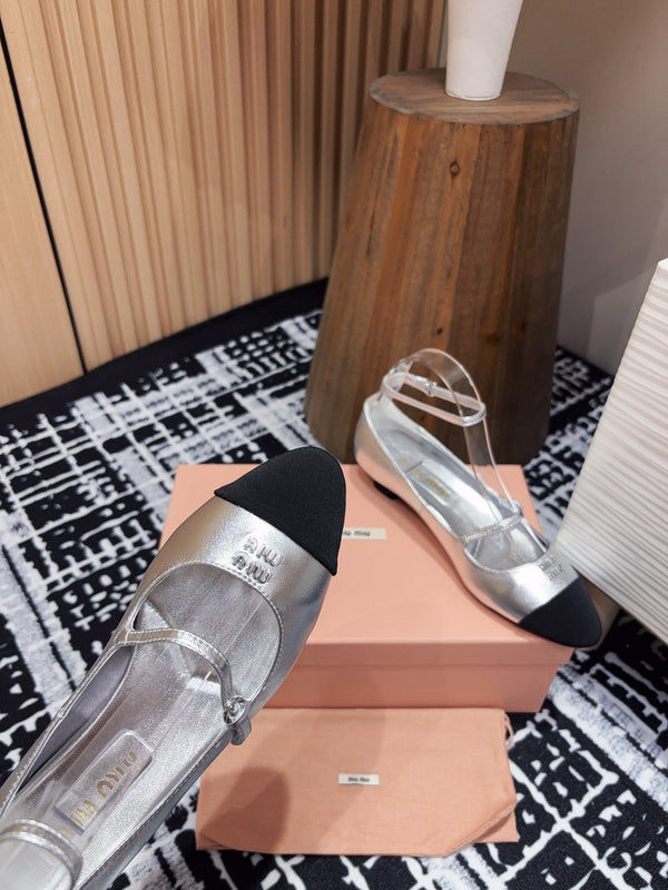 Miu Ballet Flat Silver Metallic Sheepskin