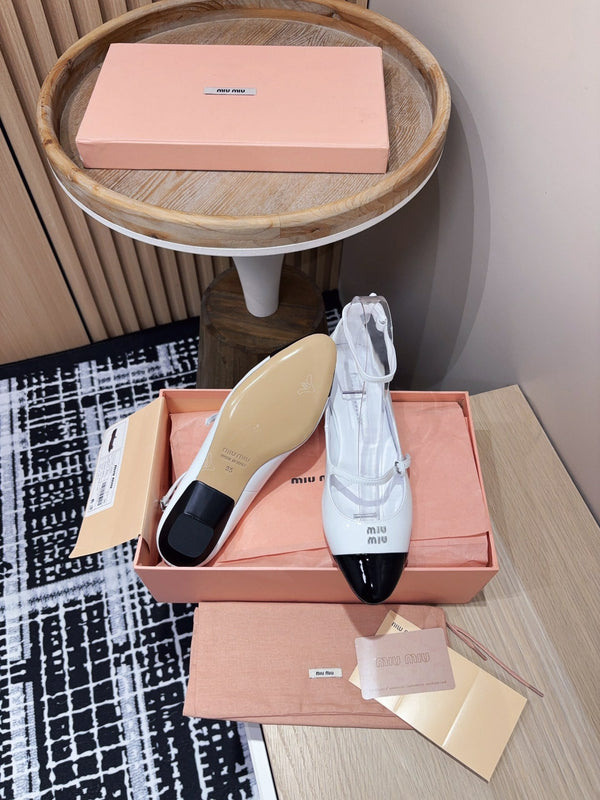 Miu Ballet Flat White Porcelain Sheepskin