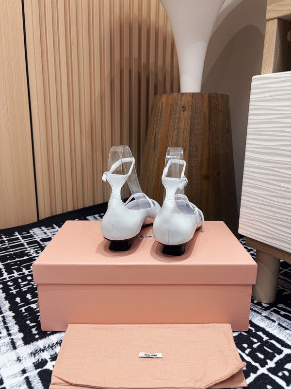 Miu Ballet Flat White Porcelain Sheepskin