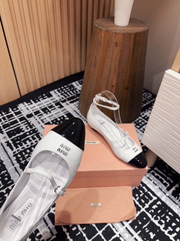 Miu Ballet Flat White Porcelain Sheepskin