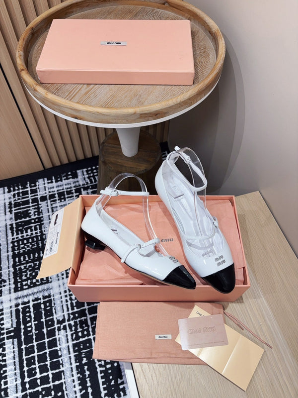 Miu Ballet Flat White Porcelain Sheepskin