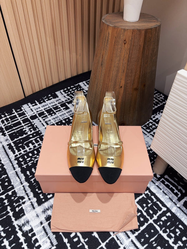 Miu Ballet Flat Gold Metallic Sheepskin