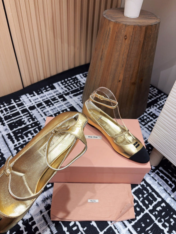 Miu Ballet Flat Gold Metallic Sheepskin