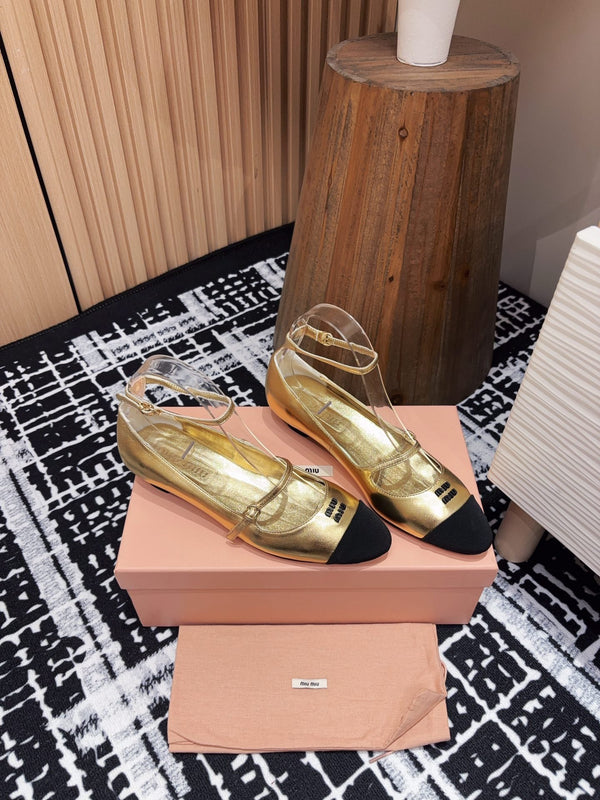 Miu Ballet Flat Gold Metallic Sheepskin