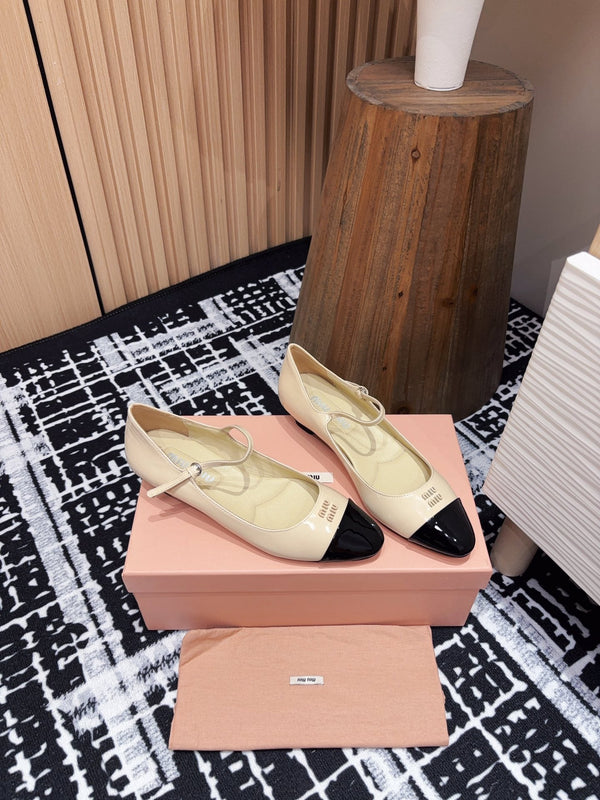 Miu Ballet Flat Beige Shiny Sheepskin