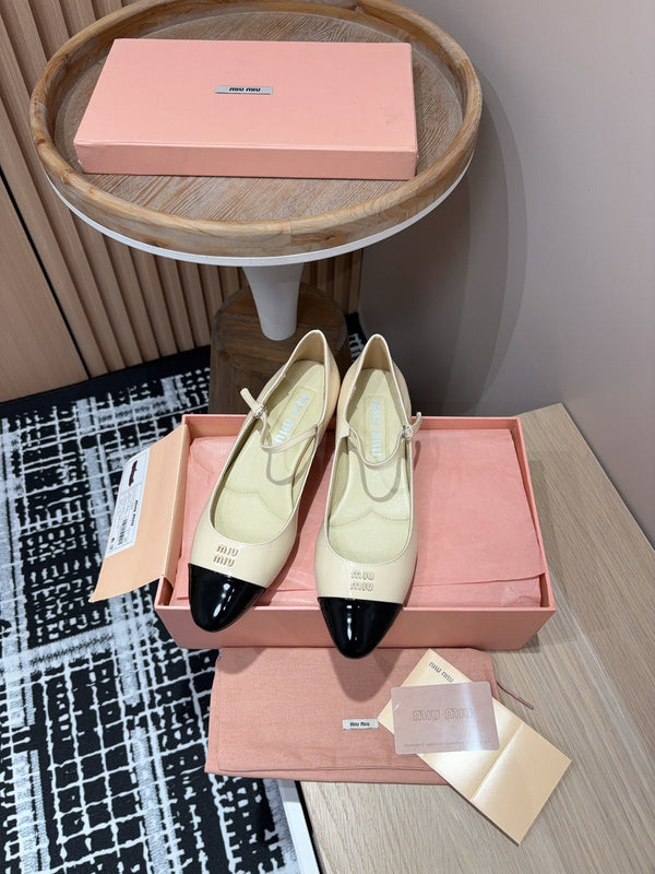 Miu Ballet Flat Beige Shiny Sheepskin