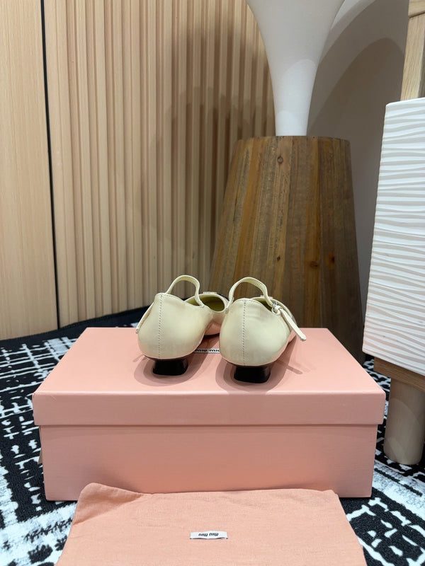 Miu Ballet Flat Beige Shiny Sheepskin