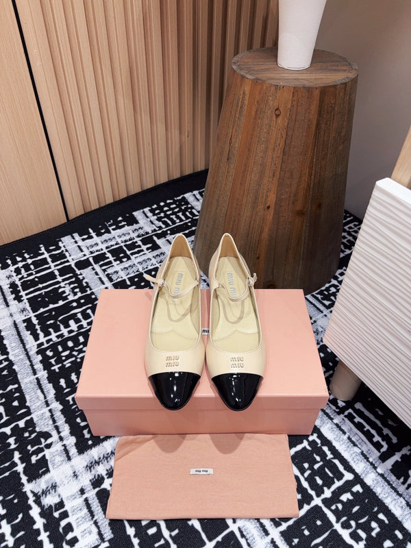 Miu Mary Jane Beige Shiny Lambskin