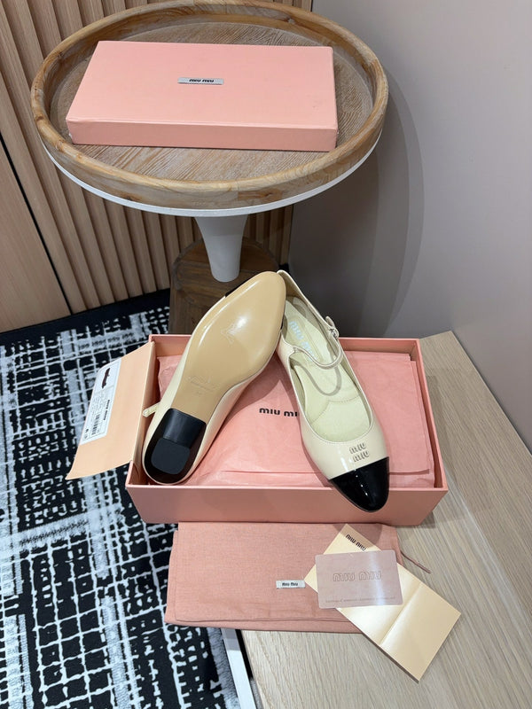 Miu Ballet Flat Beige Shiny Sheepskin