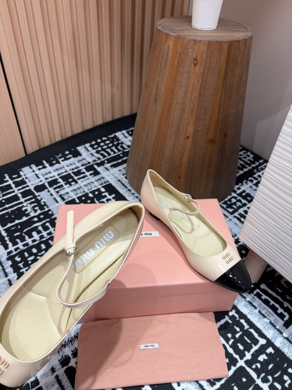 Miu Ballet Flat Beige Shiny Sheepskin